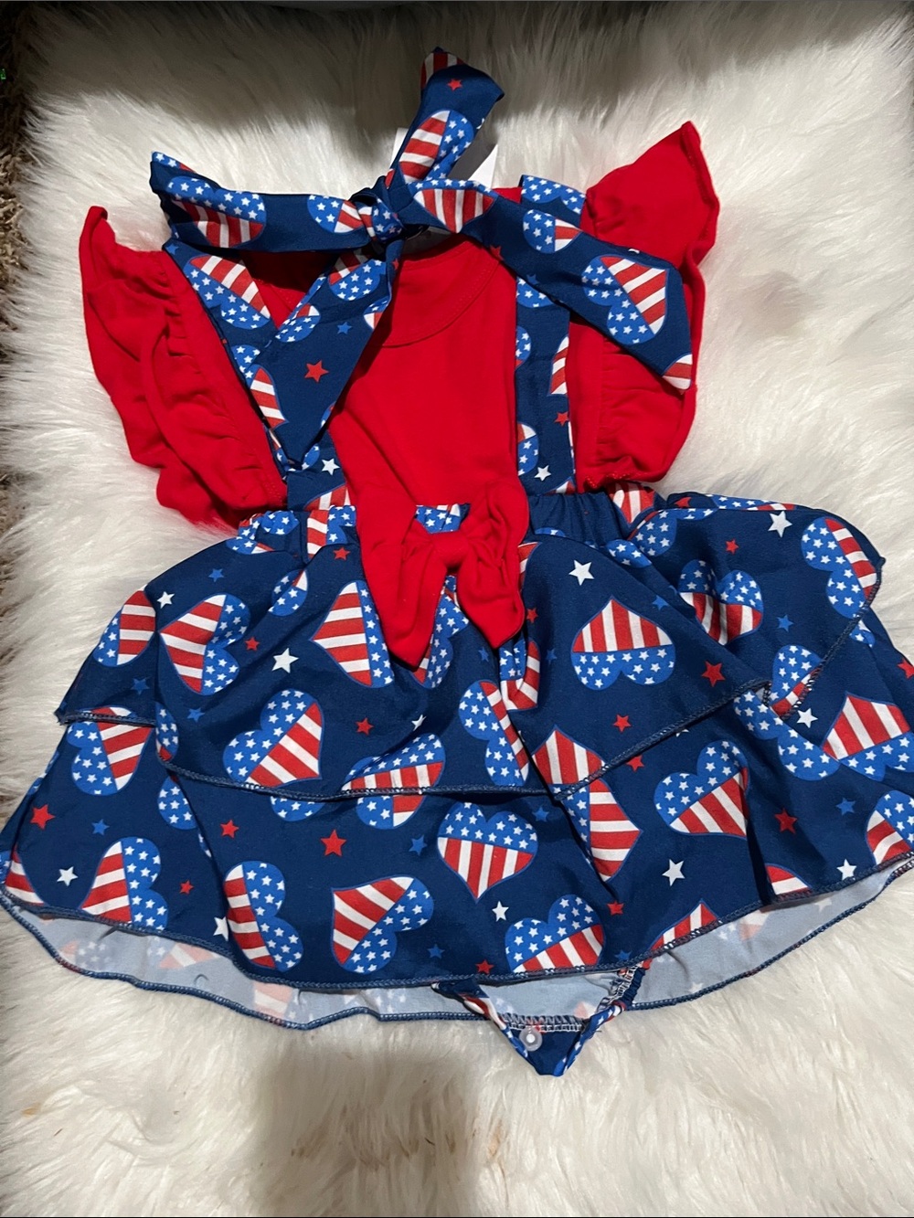 Patriotic Red & Blue Heart Print Ruffle Kids Dress
